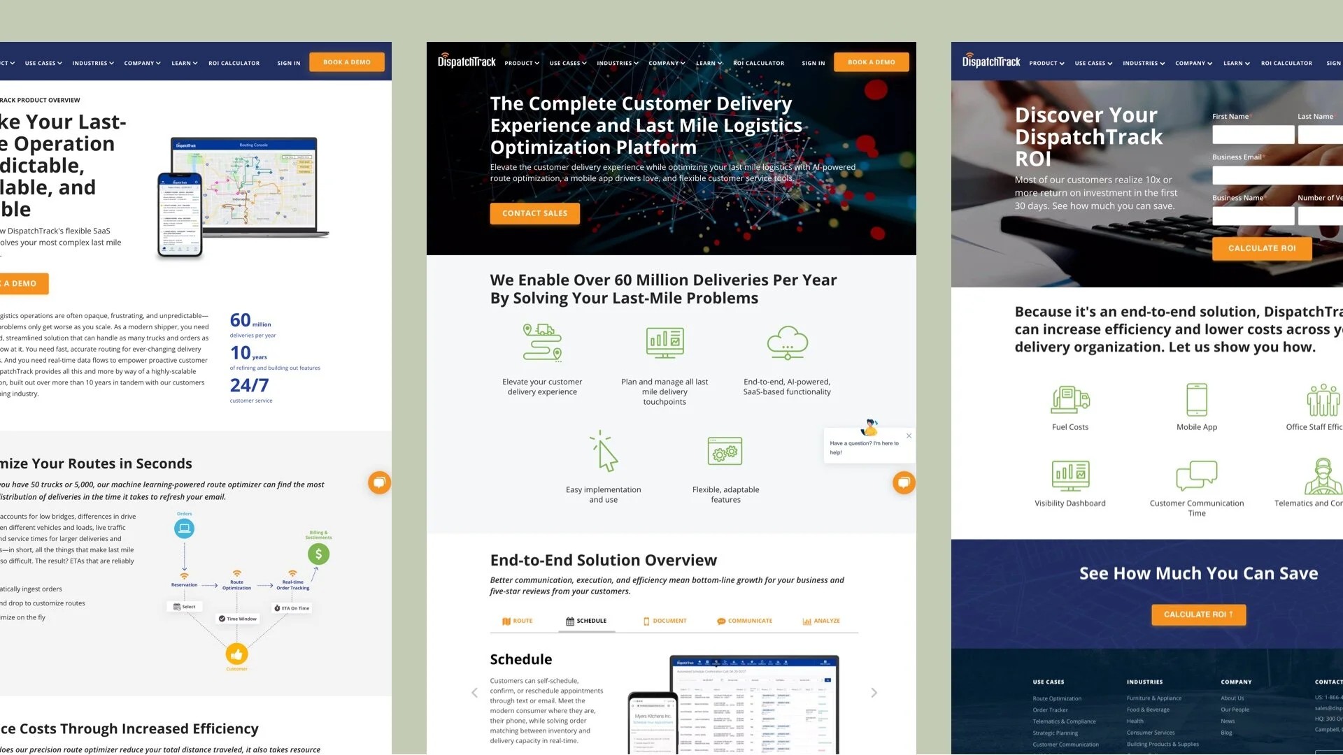 DispatchTrack.com desktop page designs