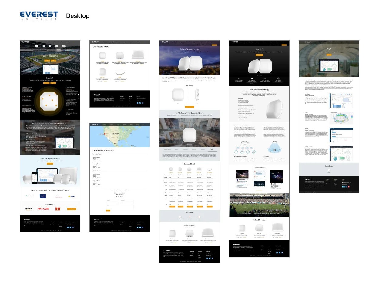 Everest Networks desktop page designs
