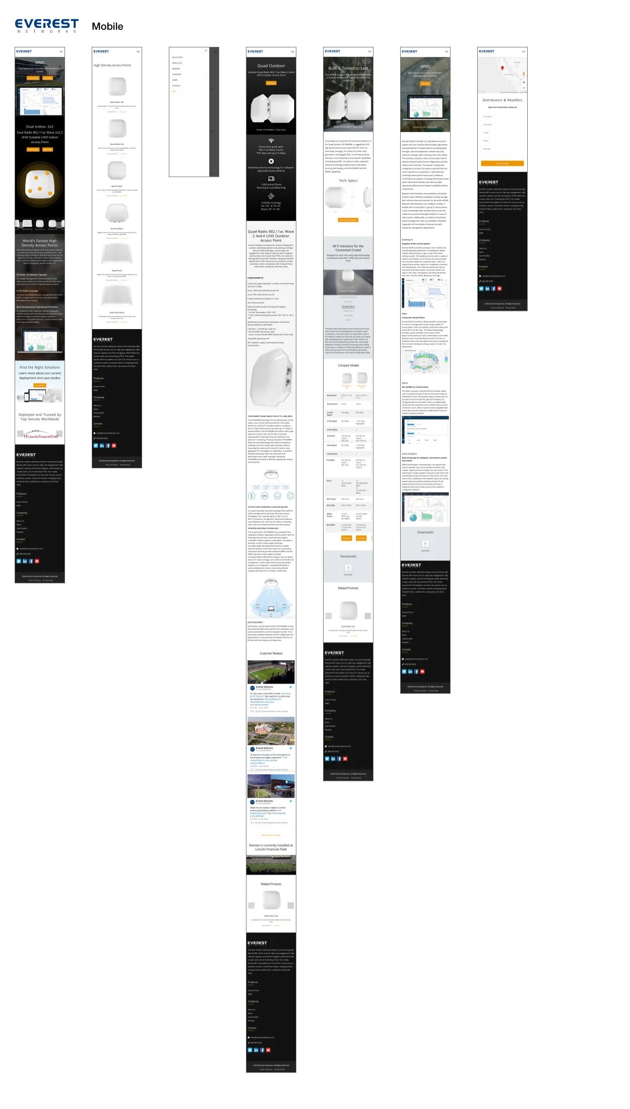 Everest Networks mobile page designs