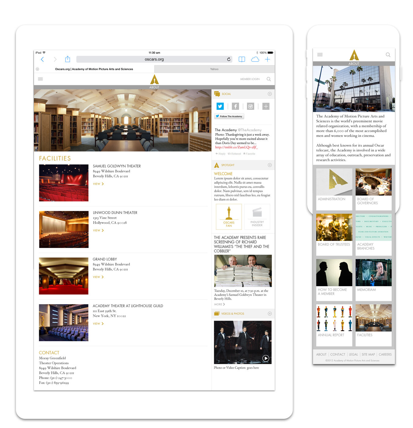 Oscars.org tablet design