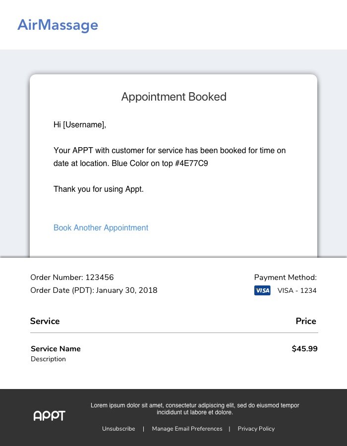 APPT confirmation email design
