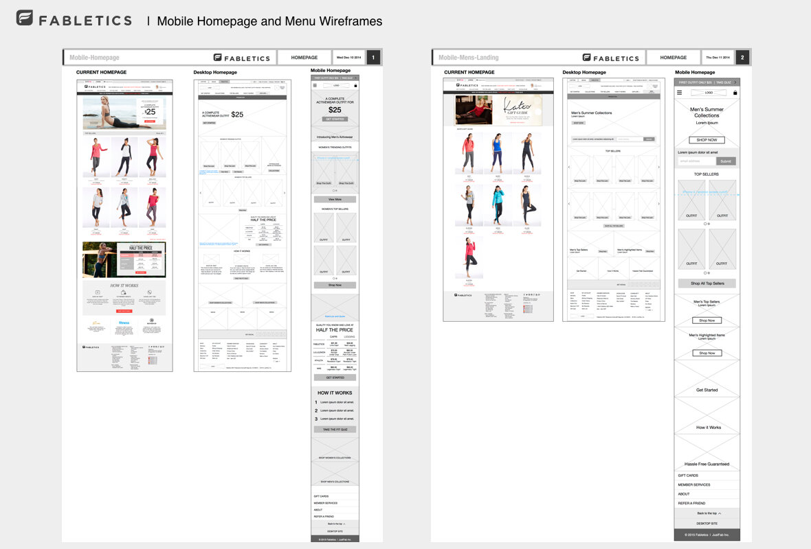 Fabletics wireframes